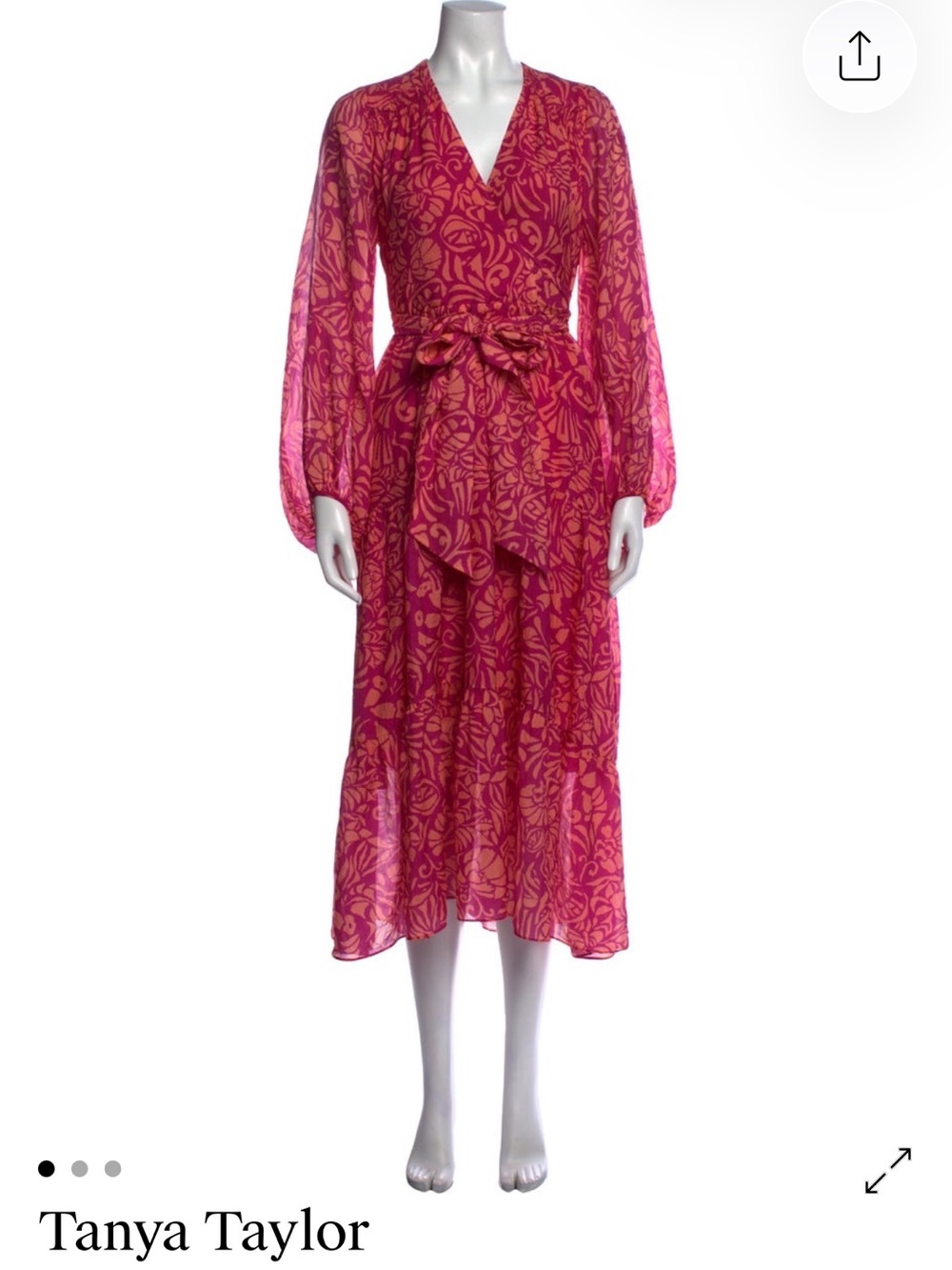Tanya Taylor Fuchsia and Coral Floral Silk Midi dress size 2